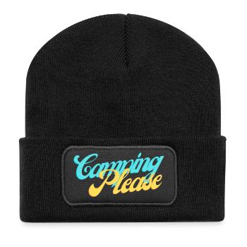 Camping Please Retro Script - Recycelte Patch Beanie - Schwarz - Vorne