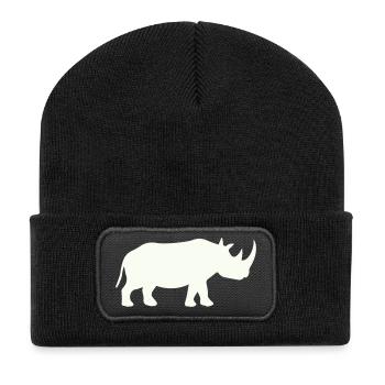 Rhino Silhouette Kraftvoll Minimal - Recycelte Patch Beanie - Schwarz - Vorne