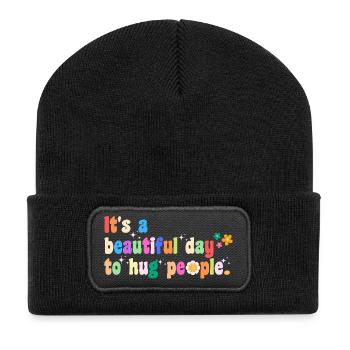 It's a beautiful day to hug people inspiration - Recycled Patch Beanie - black - Front