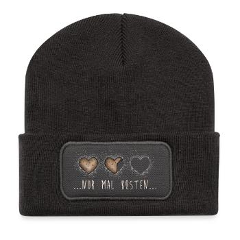 Nur mal kosten – Plätzchen Kekse Weihnachten Süß - Recycelte Patch Beanie - Dunkelgrau - Vorne