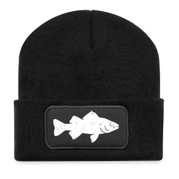 Perch Bass Silhouette Fishing Vector - Recycled Patch Beanie - black - Front