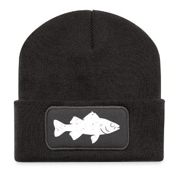 Perch Bass Silhouette Fishing Vector - Recycled Patch Beanie - dark grey - Front