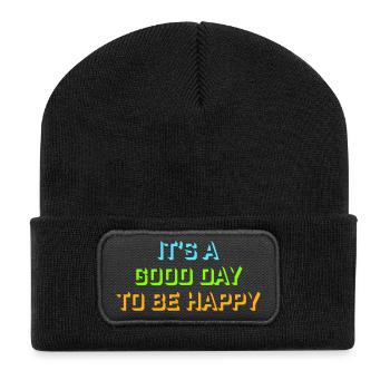 Good Day Be Happy Positiv Motivation Glück Spruch - Recycelte Patch Beanie - Schwarz - Vorne