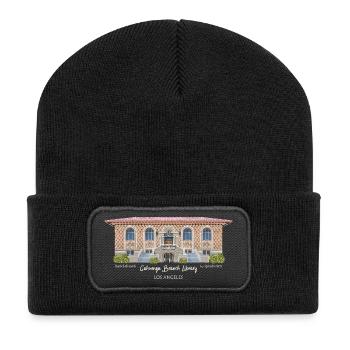 Los Angeles, Handzeichnung Cahuenga Library,  - Recycelte Patch Beanie - Schwarz - Vorne