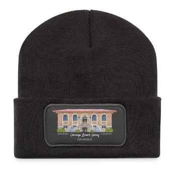 Los Angeles, Handzeichnung Cahuenga Library,  - Recycelte Patch Beanie - Dunkelgrau - Vorne