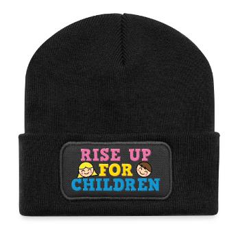 Rise Up For Children Cute Advocacy Kids Graphic - Recycelte Patch Beanie - Schwarz - Vorne