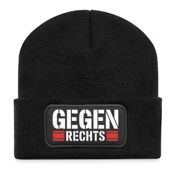Against the Right - Funny Antifa Slogan - Recycled Patch Beanie - black - Front