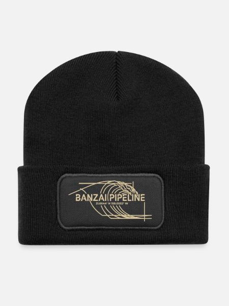 Banzai Pipeline Surf Wave Art - Recycled Patch Beanie - black