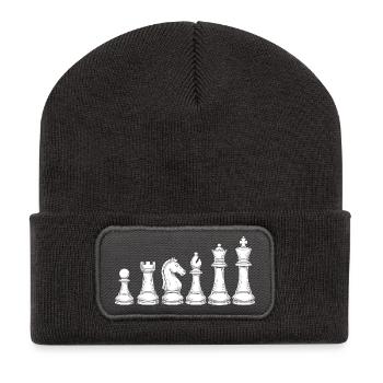 Ornamentaler Schach Springer – Design - Recycelte Patch Beanie - Dunkelgrau - Vorne