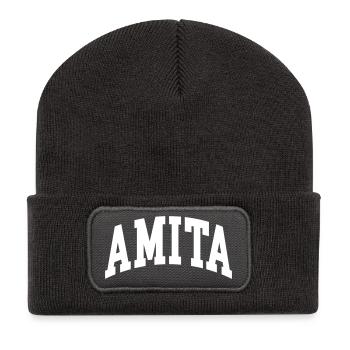 Amita - Beanie recyclé à patch - charbon - Devant