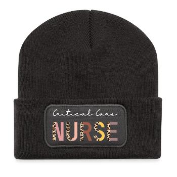 Critical Care Nurse CCN Boho Design - Recycled Patch Beanie - dark grey - Front