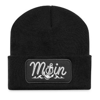 Moin mit Anker - Recycelte Patch Beanie - Schwarz - Vorne