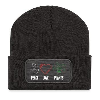 Plant Lover Peace Love Plants Succulent Flower - Recycled Patch Beanie - dark grey - Front