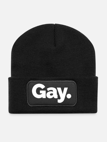 Gay. Pride Bold Typographic - Recycled Patch Beanie - black