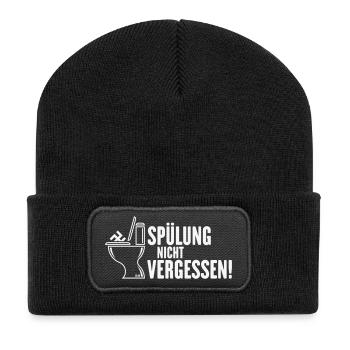 Spülung Nicht Vergessen! (Gegen Rechts / White) - Recycelte Patch Beanie - Schwarz - Vorne