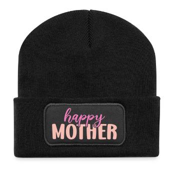 Glückliche Mutter - Recycelte Patch Beanie - Schwarz - Vorne