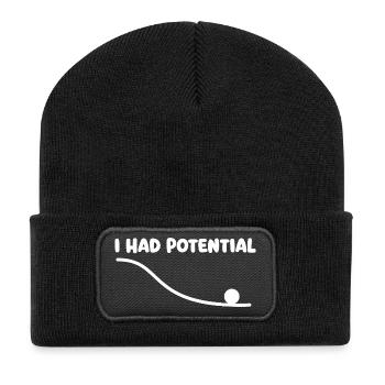 Ich hatte Potenzial für Physik, Wortspiel, Wissenschaft, Nerd-Humor - Recycelte Patch Beanie - Schwarz - Vorne