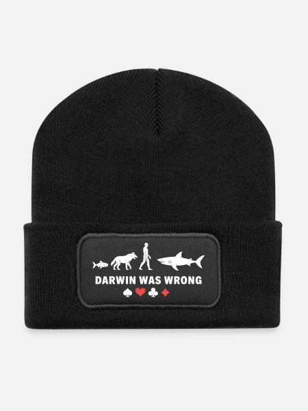 Poker Evolution Darwin Was Wrong Hai Kartenspiel - Recycelte Patch Beanie - Schwarz