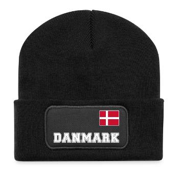 Dänemark Trikot Look – DANMARK mit Fahne Flagge - Recycelte Patch Beanie - Schwarz - Vorne