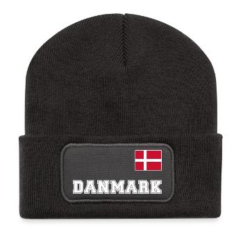 Dänemark Trikot Look – DANMARK mit Fahne Flagge - Recycelte Patch Beanie - Dunkelgrau - Vorne