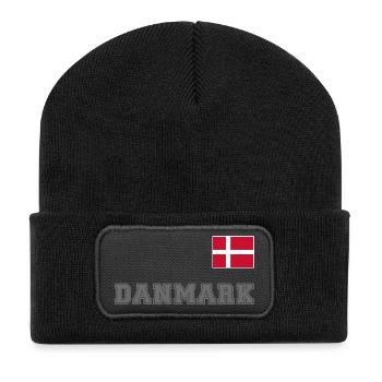 Dänemark Trikot Look – DANMARK mit Fahne Flagge - Recycelte Patch Beanie - Schwarz - Vorne