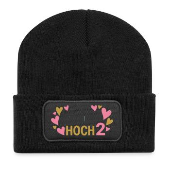 Hoch 2 Herz Zwillinge Zweifache Mutter - Recycelte Patch Beanie - Schwarz - Vorne
