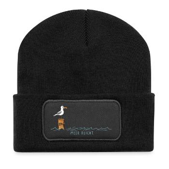 Meer reicht Möwe Wortspiel  - Recycelte Patch Beanie - Schwarz - Vorne