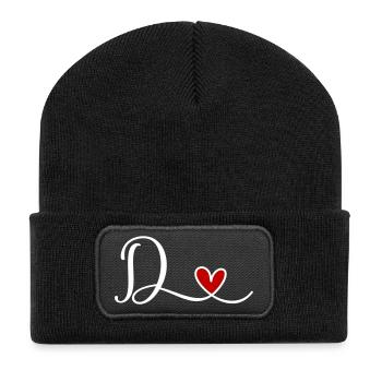 D Buchstabe mit Herz - Recycelte Patch Beanie - Schwarz - Vorne