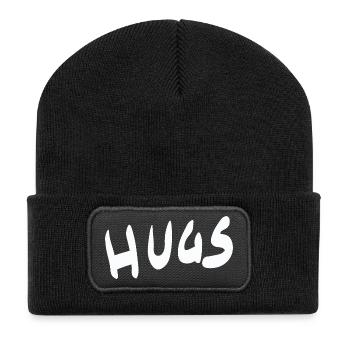 Hugs Handlettering Schriftzug - Recycelte Patch Beanie - Schwarz - Vorne
