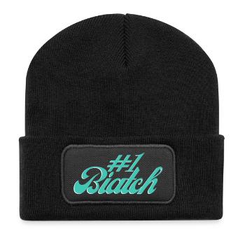 #1 Biatch [Türkis] - Recycelte Patch Beanie - Schwarz - Vorne