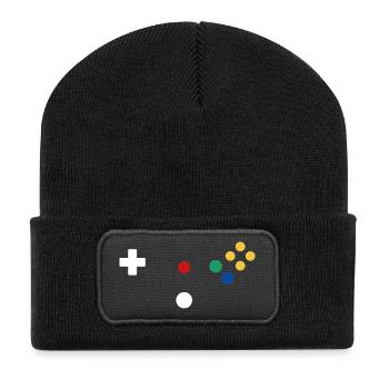 Retro Controller - Recycelte Patch Beanie - Schwarz - Vorne