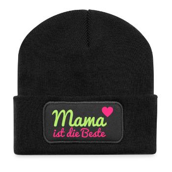 Mama ist die Beste - Recycelte Patch Beanie - Schwarz - Vorne