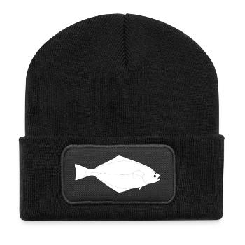 Heilbutt Vollformat weiß - Recycelte Patch Beanie - Schwarz - Vorne