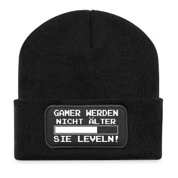 Gamer werden nicht älter, Sie Leveln! - Geschenk - Recycelte Patch Beanie - Schwarz - Vorne
