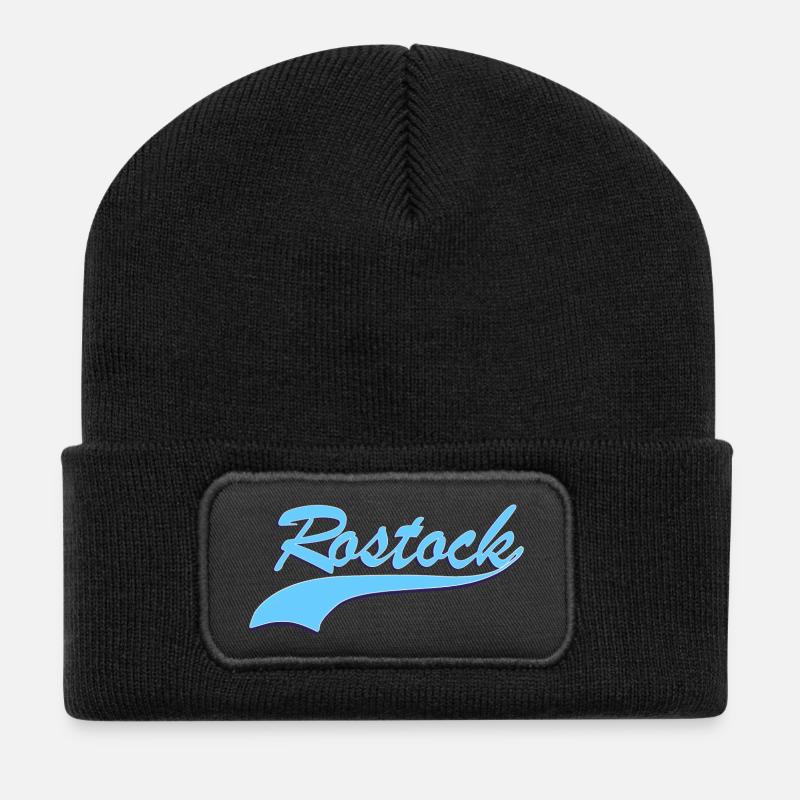 Rostock Retro Schriftzug - Recycelte Patch Beanie - Schwarz