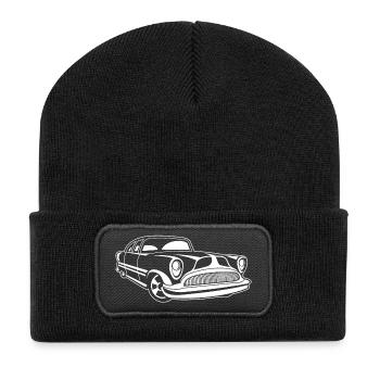 Lowrider / Oldtimer / Muscle Car 03_weiß - Recycelte Patch Beanie - Schwarz - Vorne