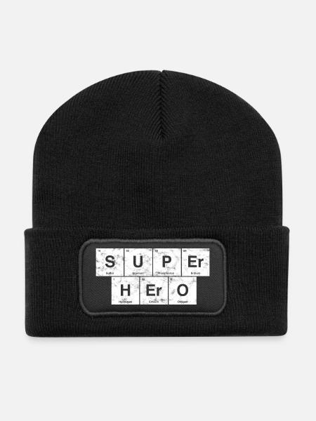 Nerdiger super-héros! Tableau périodique des éléments - Beanie recyclé à patch - noir