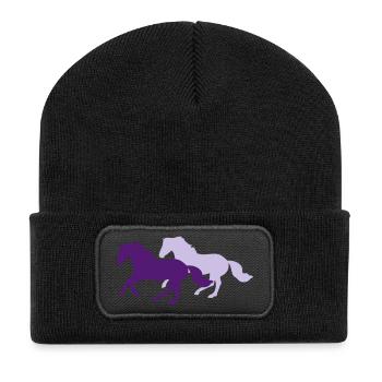 Two galloping horses - you can change all colours - Recycled Patch Beanie - black - Front