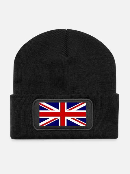 Union Jack Flag – Pop Art Style - Recycled Patch Beanie - black