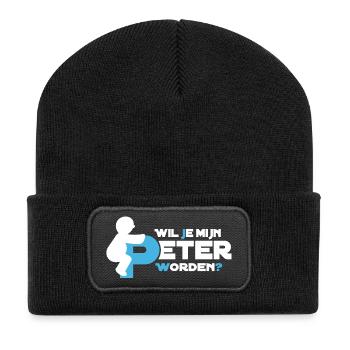 Verspielte Figur Typografie - Recycelte Patch Beanie - Schwarz - Vorne