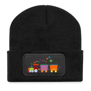 Eisenbahn Kinderspielzeug Zug Frühlingsblumen - Recycelte Patch Beanie - Schwarz - Vorne