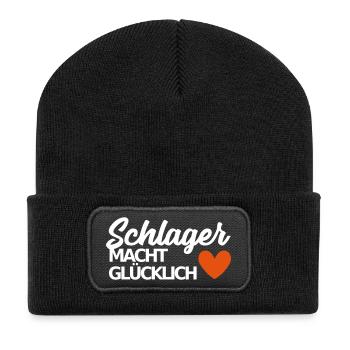 Schlager macht glücklich deutscher Schlager Spruch - Recycelte Patch Beanie - Schwarz - Vorne