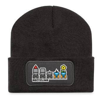war, peace, flower - Recycled Patch Beanie - dark grey - Front