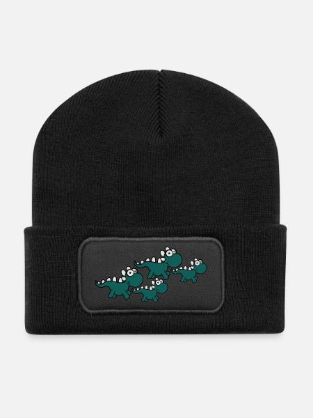 Dino Familie 2 Kinder Mama Papa Eltern Süß - Recycelte Patch Beanie - Schwarz