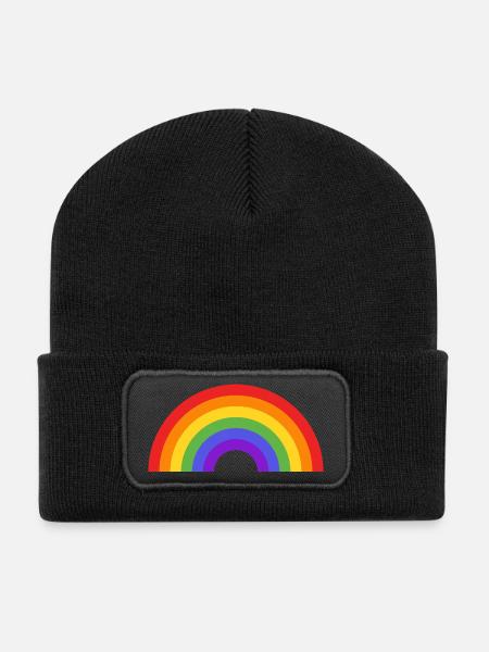 Regenbogen - Recycelte Patch Beanie - Schwarz