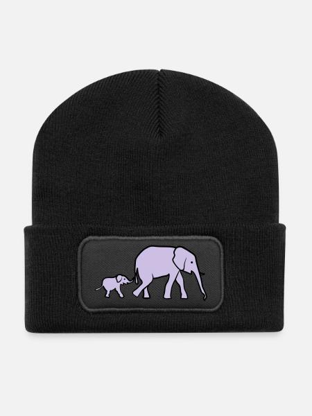 Elephant mother and baby - Beanie recyclé à patch - noir