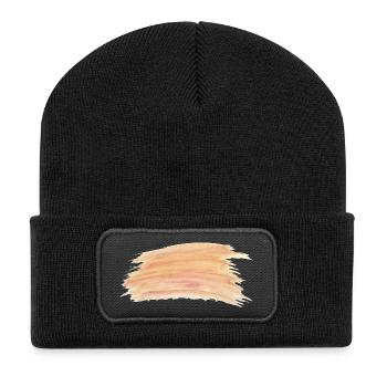 Pfirsich Aquarellstreifen - Recycelte Patch Beanie - Schwarz - Vorne