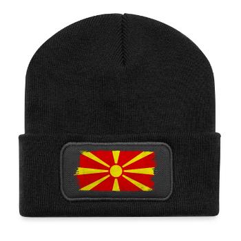 Macedonian sun on red - Recycled Patch Beanie - black - Front