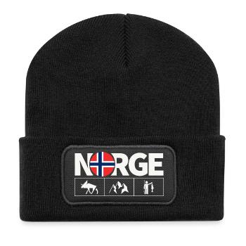 Norge Norwegen Flagge Elch Angeln Fjord - Recycelte Patch Beanie - Schwarz - Vorne