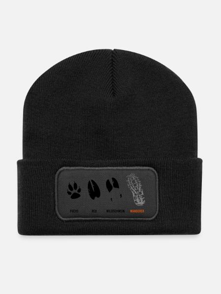 Fuchs Reh Wildschwein Wanderer Trittsiegel, Fährte - Recycelte Patch Beanie - Schwarz